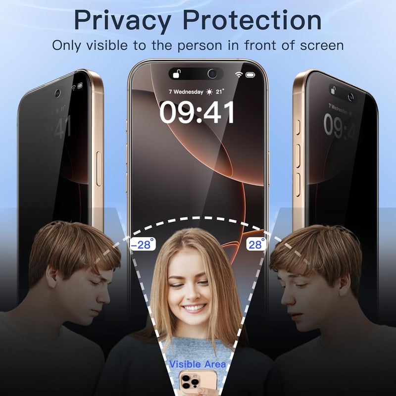 Jetech Privacy Screen Protector for iPhone 16 Pro Max 6.9-Inch with Camera Lens Protector, Anti-Spy Tempered Glass Film, Easy Installation Tool, 2-Pack Each - Image 3